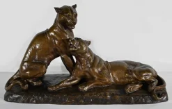 Pamono L. Riché, Lionesses, Early 20th Century, Bronze> Art Nouveau