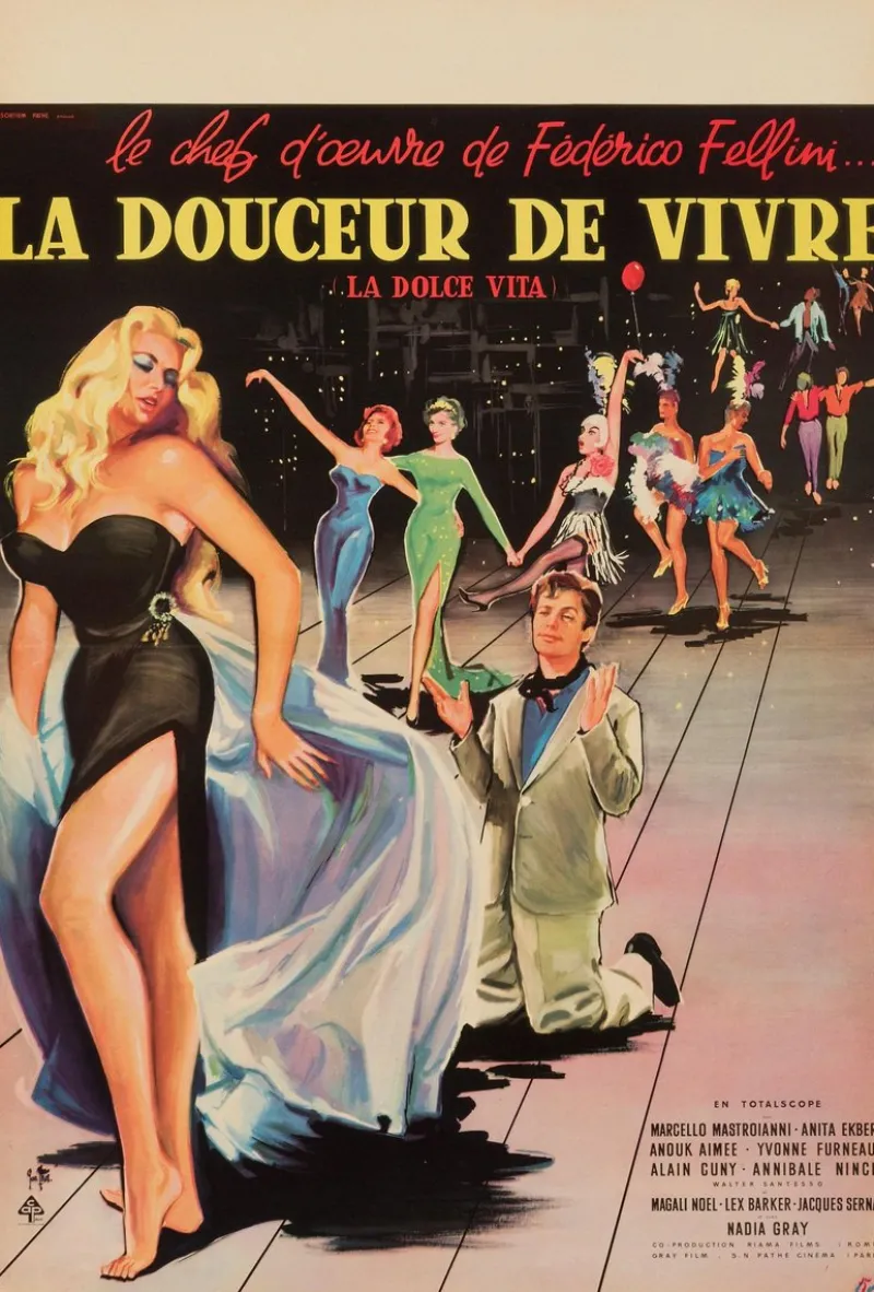 Online Pamono La Dolce Vita Original Vintage Movie Poster by Yves Thos, French, 1960