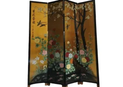 Outlet Pamono Lacquer De Chine Decorative Floral Four Fold Two-Sided Room Divider