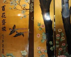 Outlet Pamono Lacquer De Chine Decorative Floral Four Fold Two-Sided Room Divider