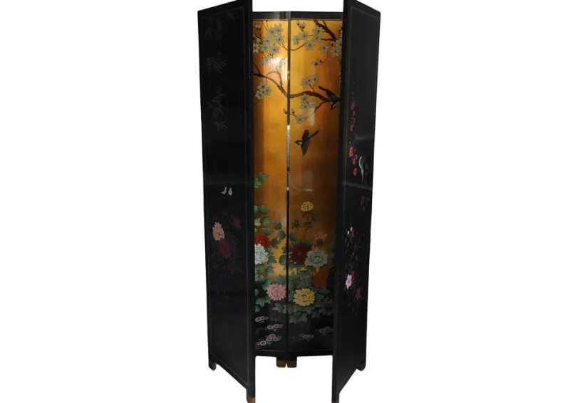 Outlet Pamono Lacquer De Chine Decorative Floral Four Fold Two-Sided Room Divider