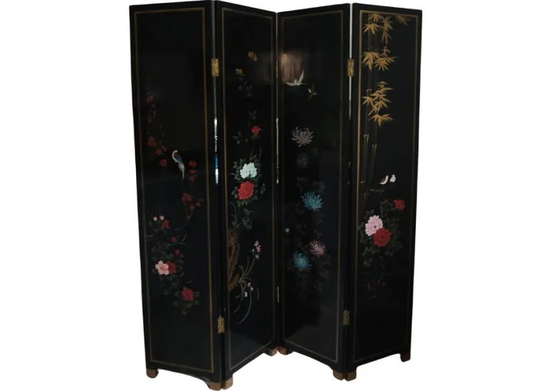 Outlet Pamono Lacquer De Chine Decorative Floral Four Fold Two-Sided Room Divider