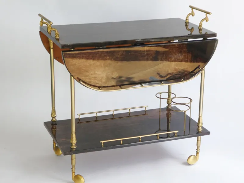 Pamono Lacquered Goatskin Bar Cart by Aldo Tura, 1960s