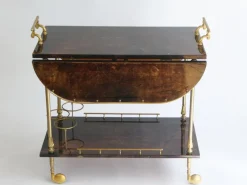 Pamono Lacquered Goatskin Bar Cart by Aldo Tura, 1960s