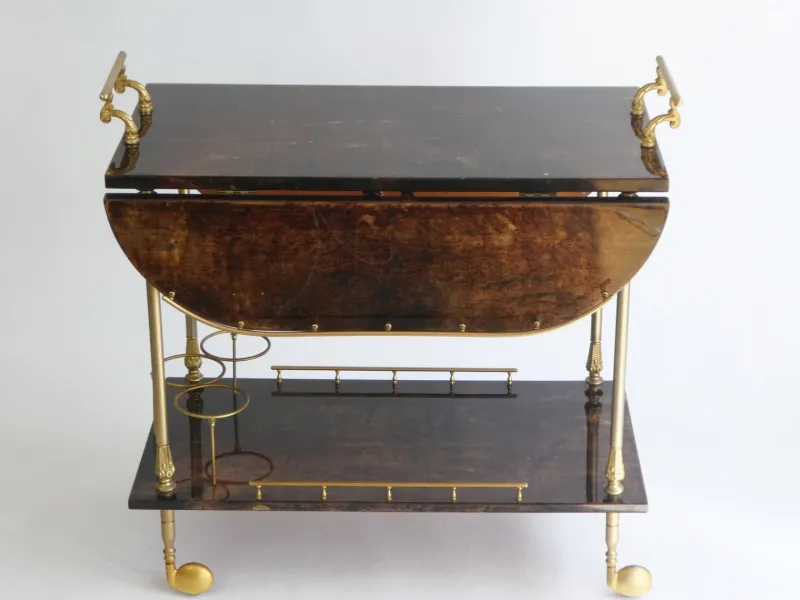 Pamono Lacquered Goatskin Bar Cart by Aldo Tura, 1960s