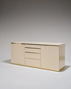 Pamono Lacquered Wood and Brass Sideboard, 1970s> Sideboards & Buffets