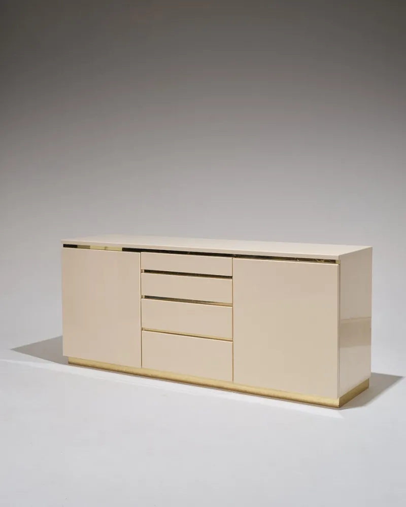 Pamono Lacquered Wood and Brass Sideboard, 1970s> Sideboards & Buffets