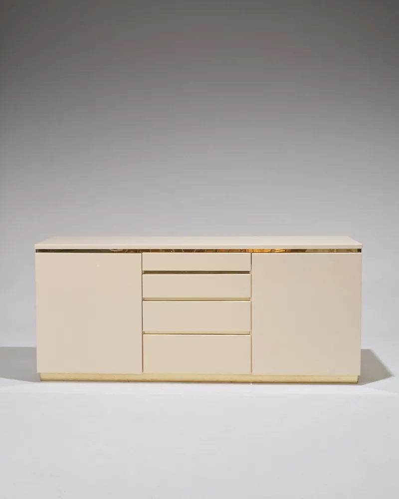 Pamono Lacquered Wood and Brass Sideboard, 1970s> Sideboards & Buffets