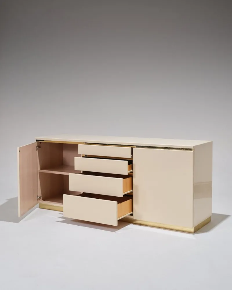 Pamono Lacquered Wood and Brass Sideboard, 1970s> Sideboards & Buffets