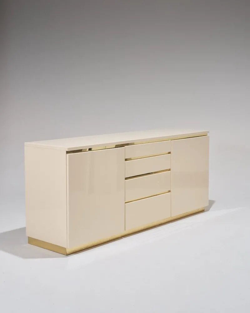 Pamono Lacquered Wood and Brass Sideboard, 1970s> Sideboards & Buffets