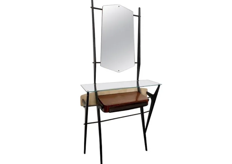 Pamono Lacquered Wood Dressing Table with Glass Top and Mirror, 1950s> Dressing Tables