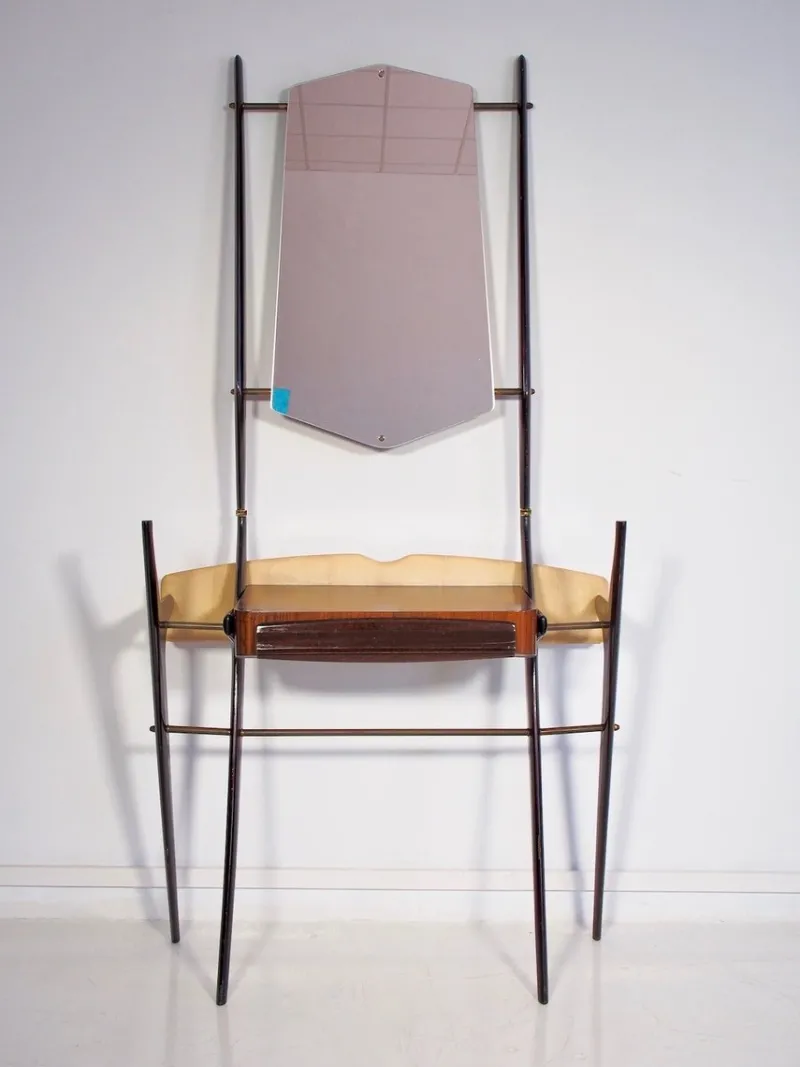 Pamono Lacquered Wood Dressing Table with Glass Top and Mirror, 1950s> Dressing Tables