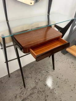 Pamono Lacquered Wood Dressing Table with Glass Top and Mirror, 1950s><noscript><img width=
