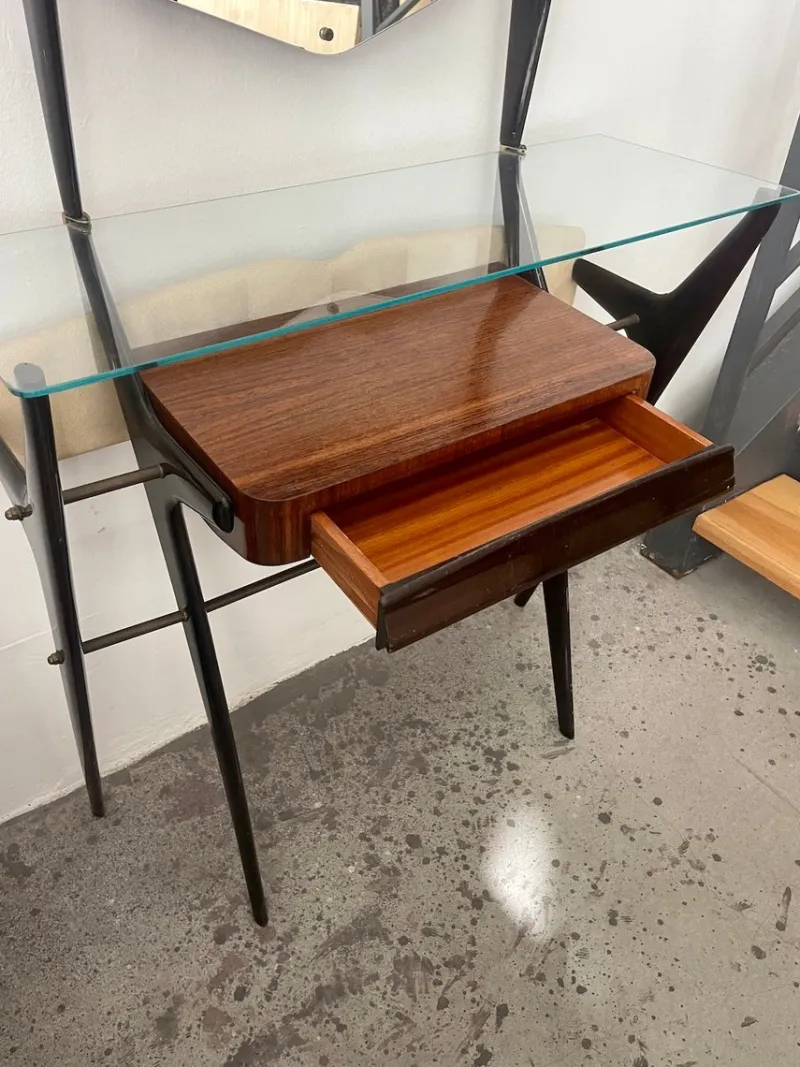Pamono Lacquered Wood Dressing Table with Glass Top and Mirror, 1950s> Dressing Tables