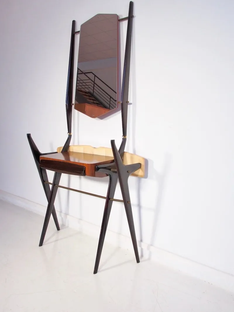 Pamono Lacquered Wood Dressing Table with Glass Top and Mirror, 1950s> Dressing Tables