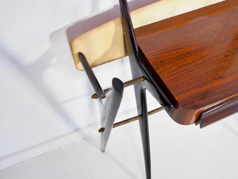 Pamono Lacquered Wood Dressing Table with Glass Top and Mirror, 1950s> Dressing Tables