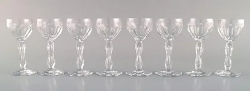 Pamono Lalaing Glasses in Mouth-Blown Crystal Glass from Val St. Lambert, Belgium, 1950s, Set of 8> Glassware