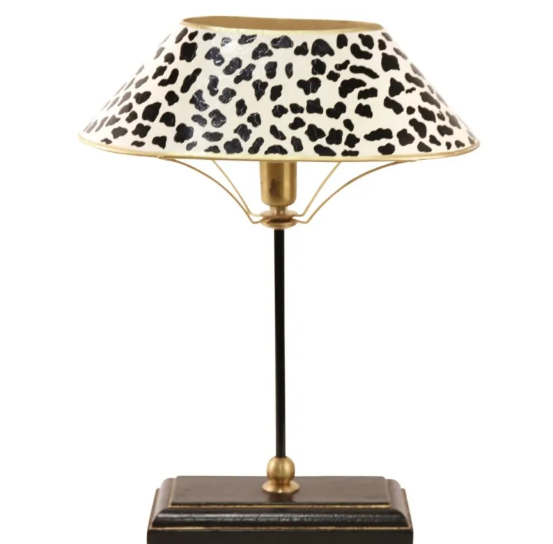 Pamono Lamp with Leopard-Print Metal Lampshade by Gand & C> Table Lamps