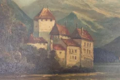 New Pamono Landscape Chateau Chillon Leman Lake, Switzerland, Late 19th-Century, Oil on Canvas