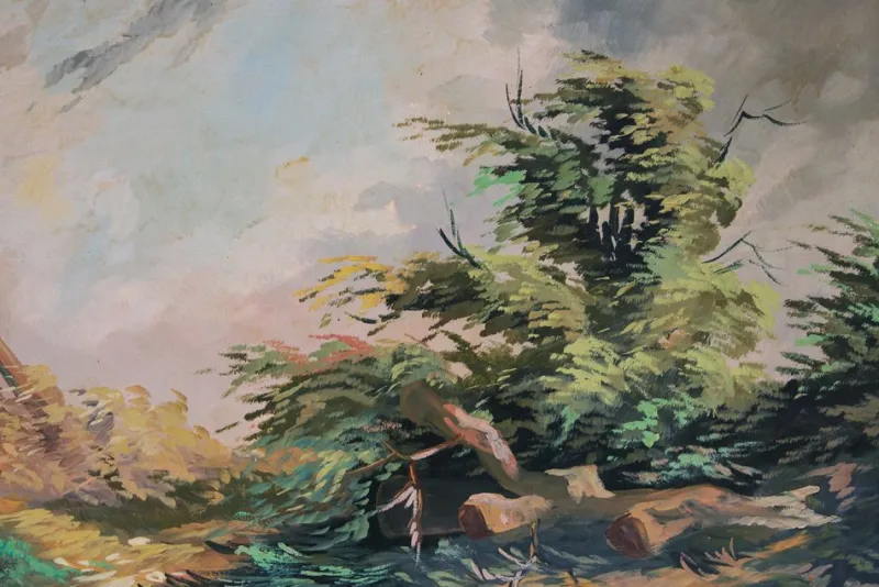Pamono Landscape with a Hut, Oil on Canvas, Framed> Old Masters