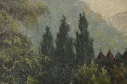 New Pamono Landscape with Chateau Chillon Leman Lake, Switzerland, Oil Painting on Canvas, Early 20th Century, Framed