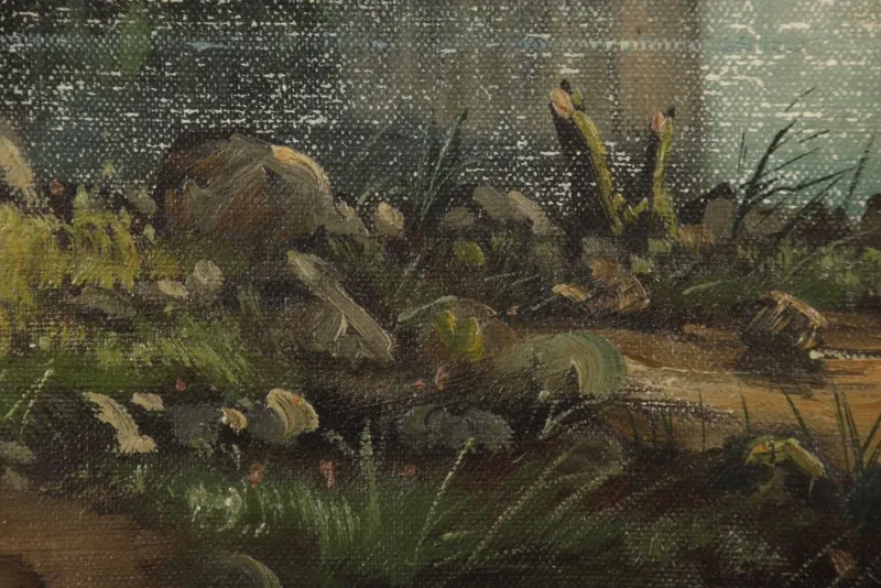 New Pamono Landscape with Chateau Chillon Leman Lake, Switzerland, Oil Painting on Canvas, Early 20th Century, Framed