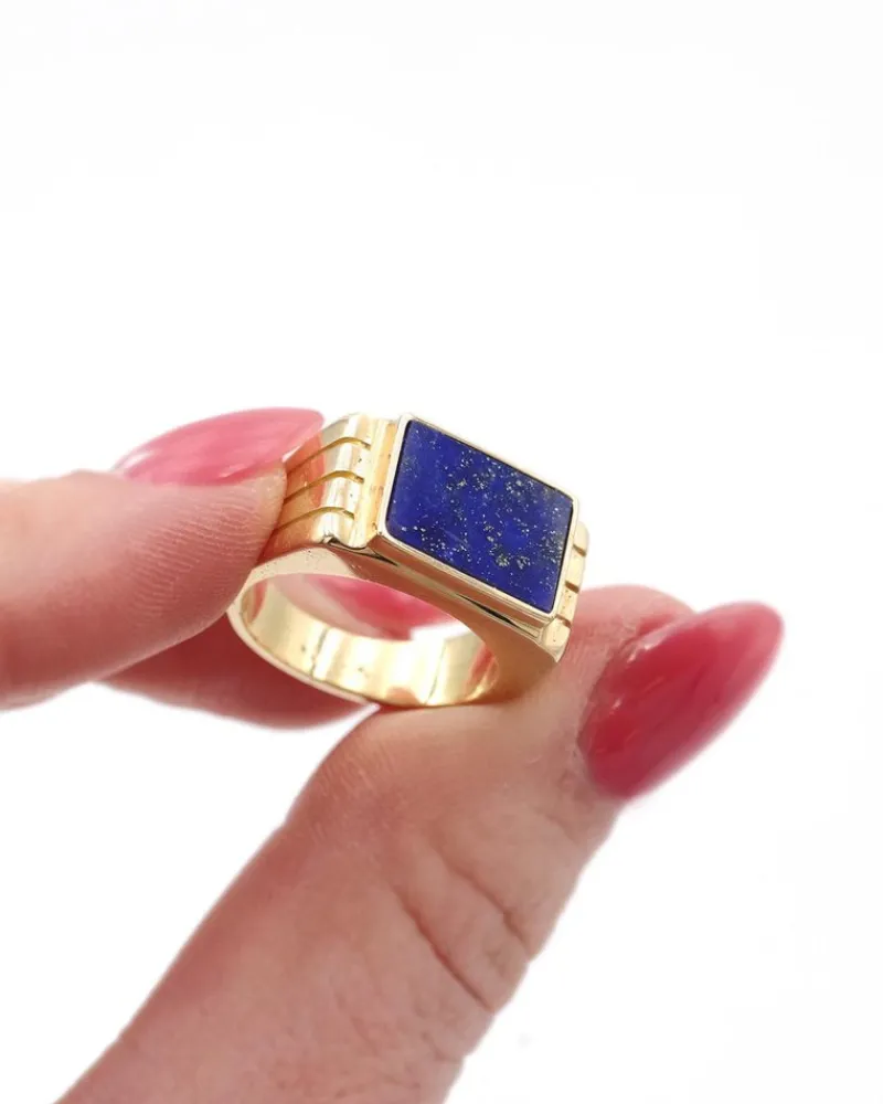 Pamono Lapis Lazuli Tank Ring> Rings