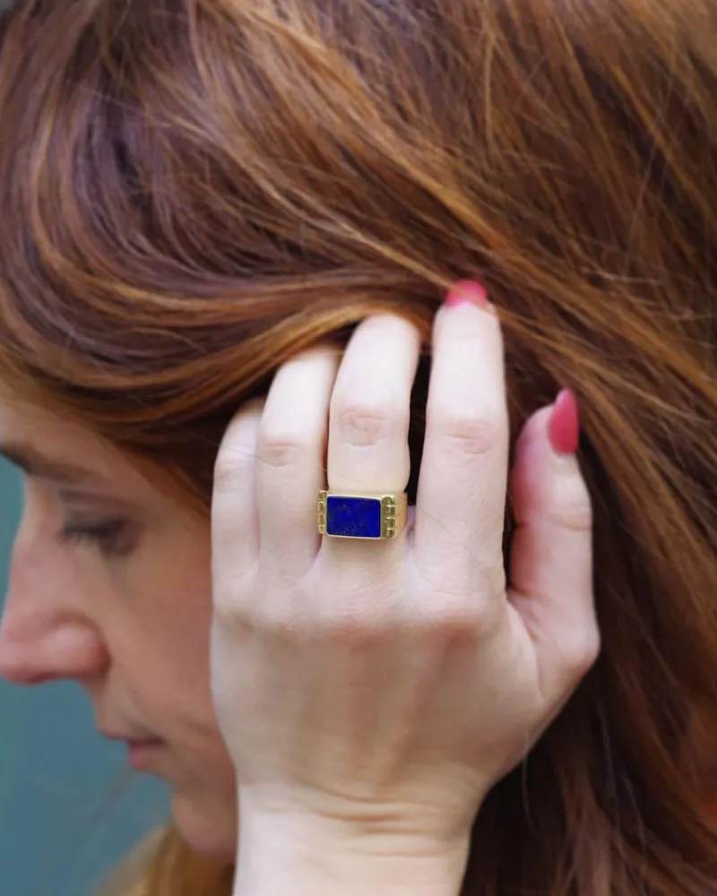 Pamono Lapis Lazuli Tank Ring> Rings