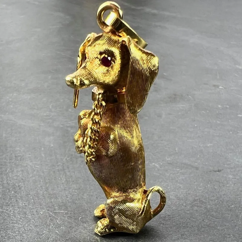 Online Pamono Large 18 Karat Yellow White Gold Dachshund Dog Charm Pendant with Ruby, 1950s