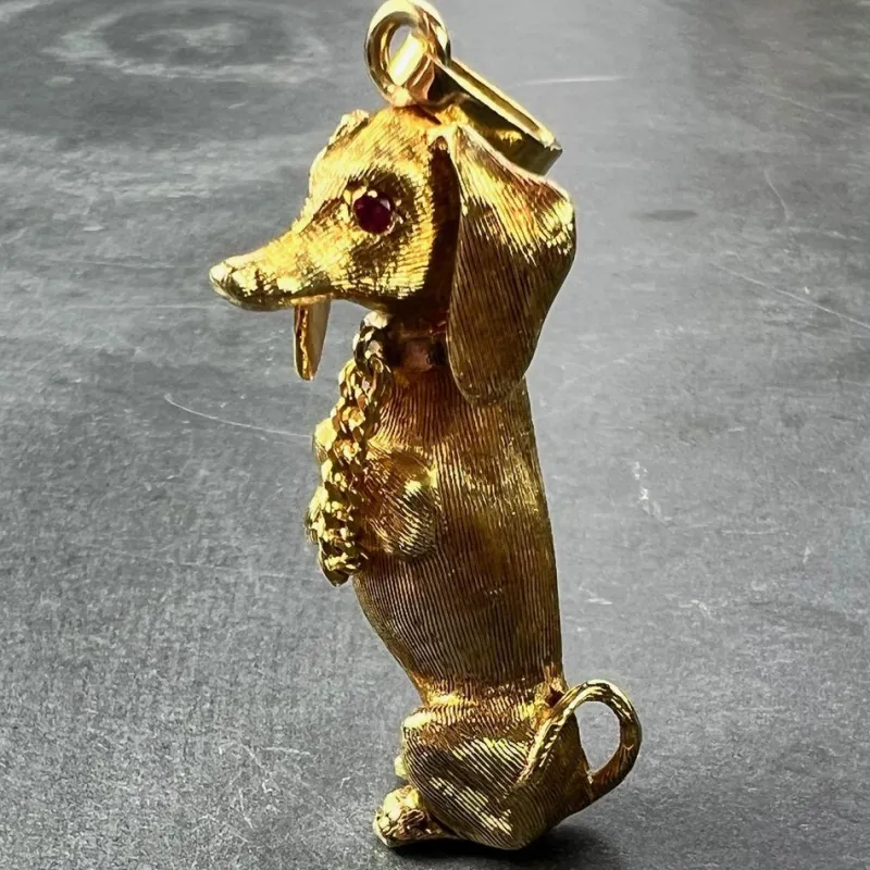 Online Pamono Large 18 Karat Yellow White Gold Dachshund Dog Charm Pendant with Ruby, 1950s