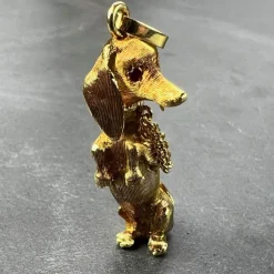 Online Pamono Large 18 Karat Yellow White Gold Dachshund Dog Charm Pendant with Ruby, 1950s