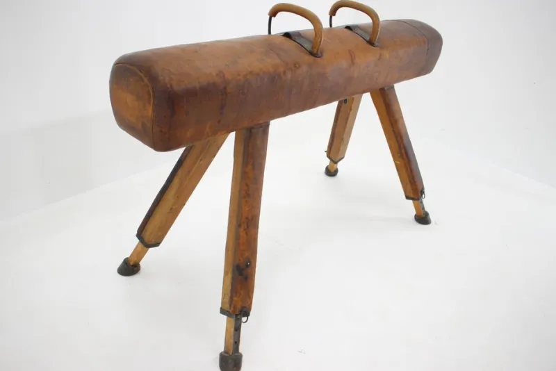 Pamono Large Adjustable Gymnastic Leather Pommel Horse, 1950s> Benches