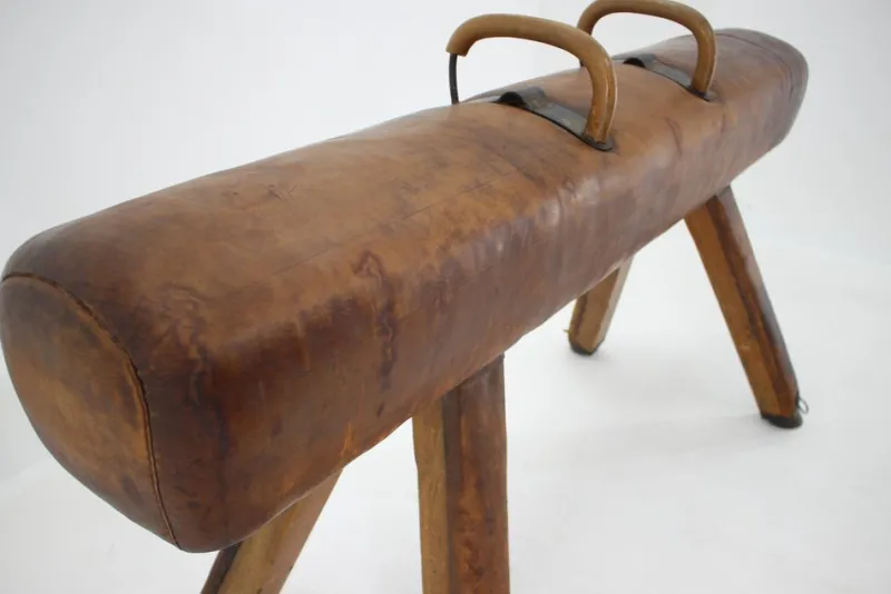 Pamono Large Adjustable Gymnastic Leather Pommel Horse, 1950s> Benches
