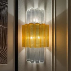 New Pamono Large Amber and Clear Murano Glass Sconces, 1990, Set of 2