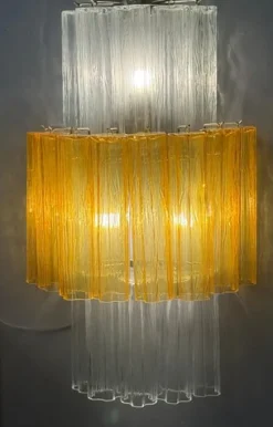 New Pamono Large Amber and Clear Murano Glass Sconces, 1990, Set of 2