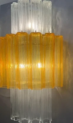 New Pamono Large Amber and Clear Murano Glass Sconces, 1990, Set of 2