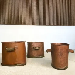 New Pamono Large Antique Copper Fireplace Log Holders, 1850s, Set of 3