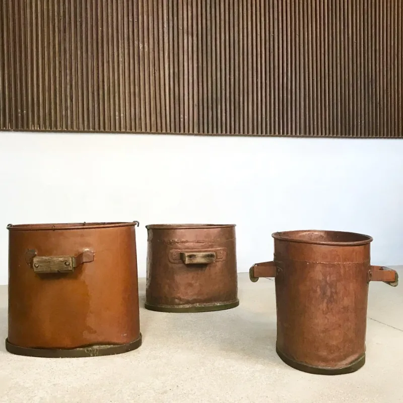 New Pamono Large Antique Copper Fireplace Log Holders, 1850s, Set of 3