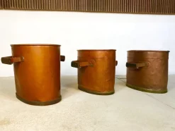 New Pamono Large Antique Copper Fireplace Log Holders, 1850s, Set of 3