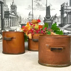 New Pamono Large Antique Copper Fireplace Log Holders, 1850s, Set of 3