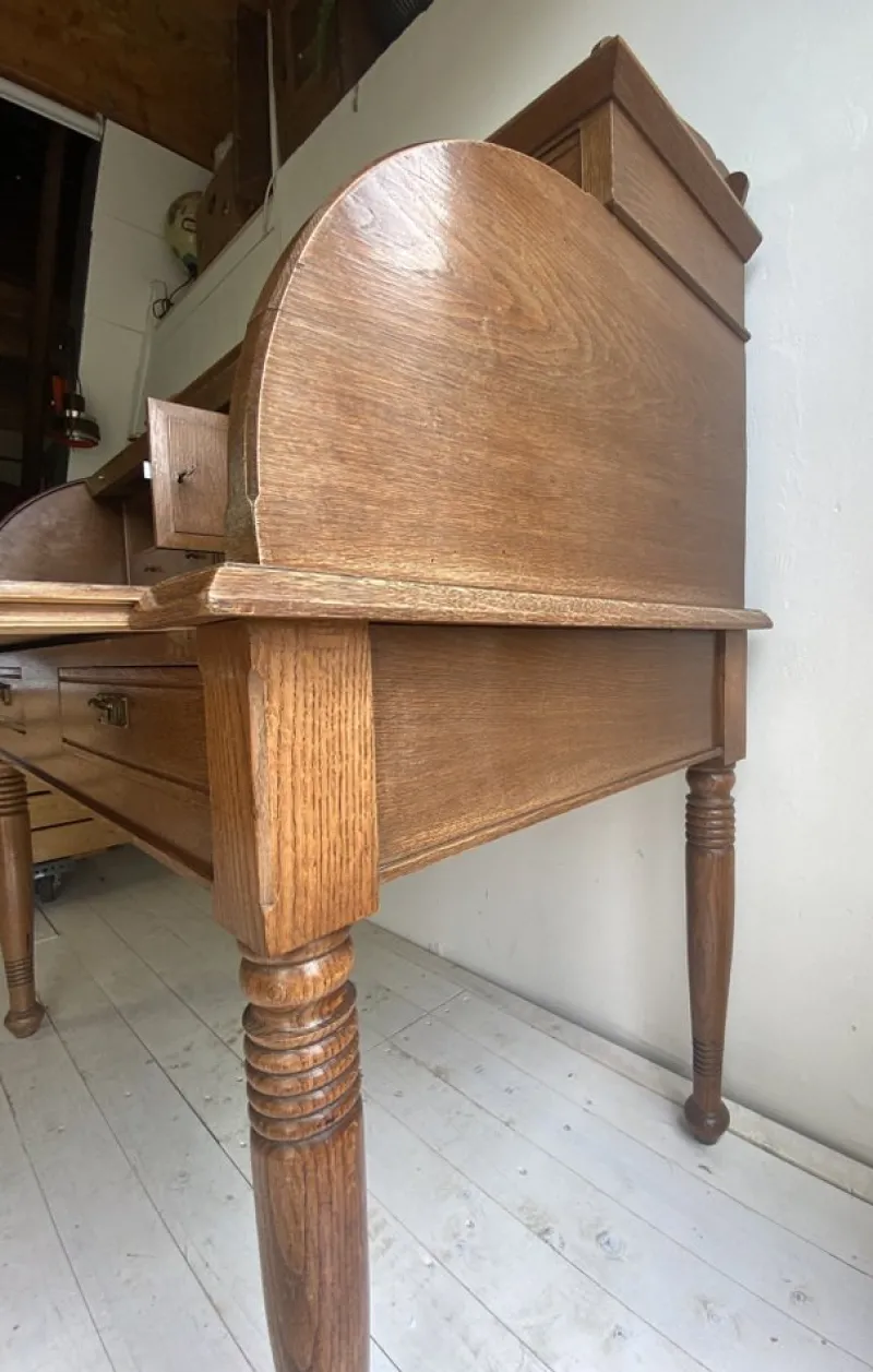 Pamono Large Antique Cylinder Writing Desk in Oak