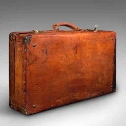 New Pamono Large Antique English Leather Suitcase