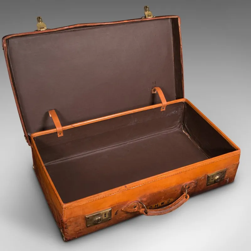 New Pamono Large Antique English Leather Suitcase