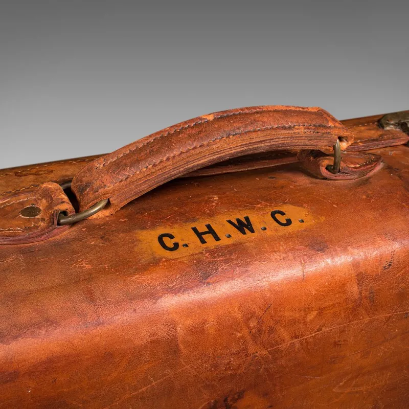 New Pamono Large Antique English Leather Suitcase