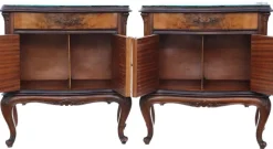 Pamono Large Antique Figured Walnut Bedside Tables, 1925, Set of 2> Nightstands