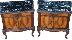 Pamono Large Antique Figured Walnut Bedside Tables, 1925, Set of 2><noscript><img width=