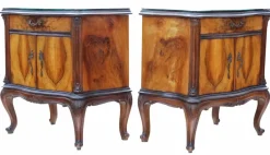 Pamono Large Antique Figured Walnut Bedside Tables, 1925, Set of 2><noscript><img width=