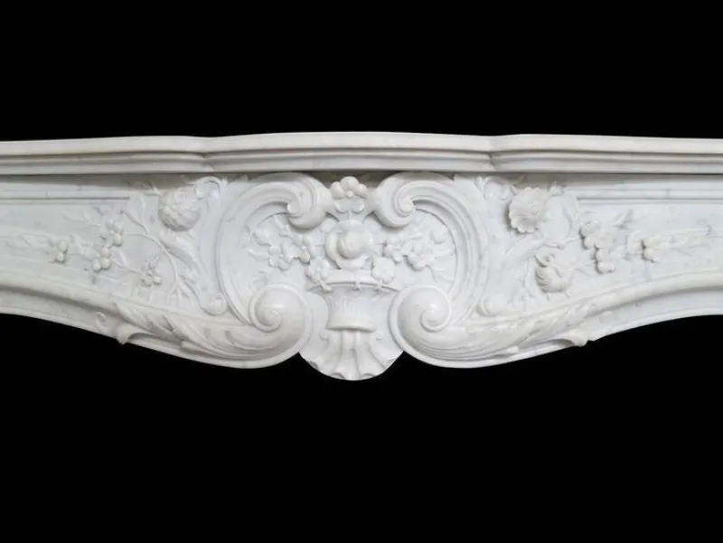 New Pamono Large Antique French Louis XV Fireplace Mantel in Carrara Marble