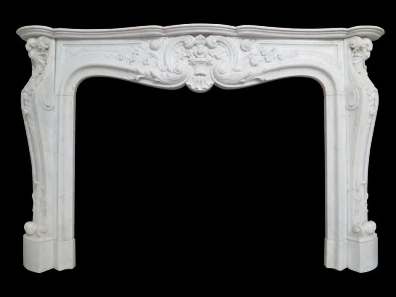New Pamono Large Antique French Louis XV Fireplace Mantel in Carrara Marble