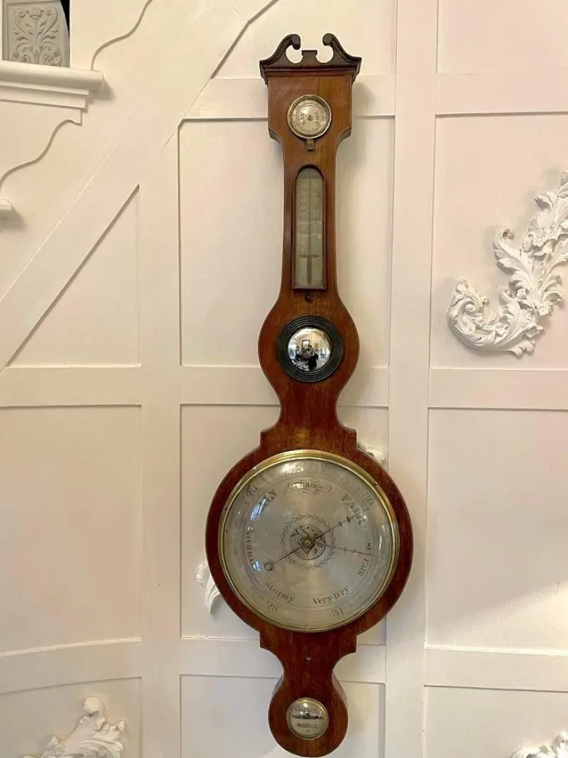 Pamono Large Antique George III Mahogany Banjo Barometer> Clocks